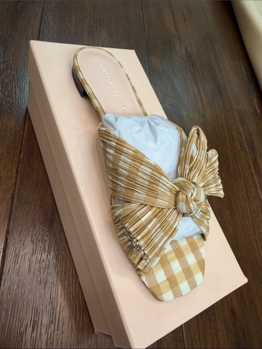 NWT - Loeffler Randall - Women’s Mustard Gingham Daphne Slide Sandals - Size: 8 - Picture 5 of 7